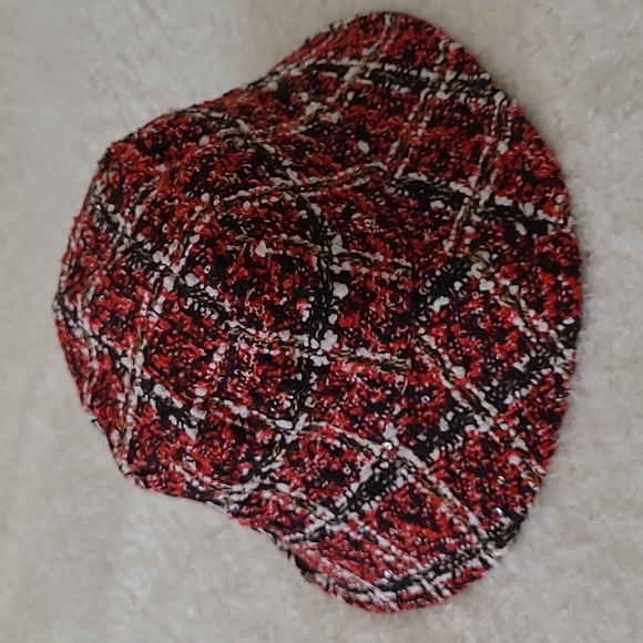 NEW Red Bucket Hat Sequins Plaid Red Black White Tweed Wonderly Women's One Size - Picture 3 of 10